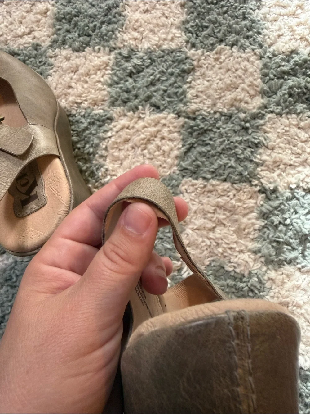 Kork-Ease Taupe Tan Wedge Peep Toe Sandals Ankle Buckle Strap Summer Leather 7